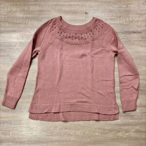 Sonoma Women’s Knit Sweater Pink Lace Knit Long Sleeve Crew Neck Pullover Size L